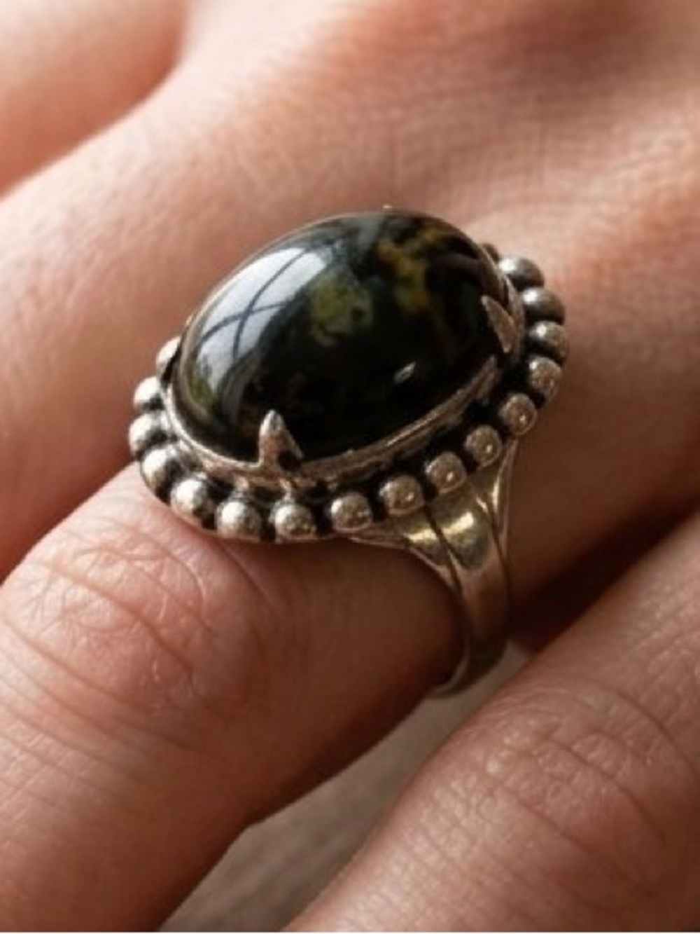Vintage L.S. Peterson Sterling Silver Statement Ring Sz 8 Multi-Tonal Cabochon
